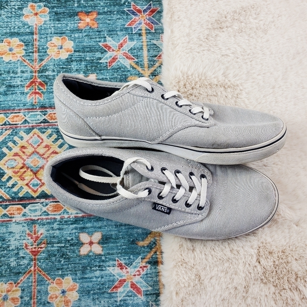 VANS Micro Stripe Canvas Sneakers WOMEN'S US 6.5 Navy blue White Lace up Skater - Picture 1 of 6